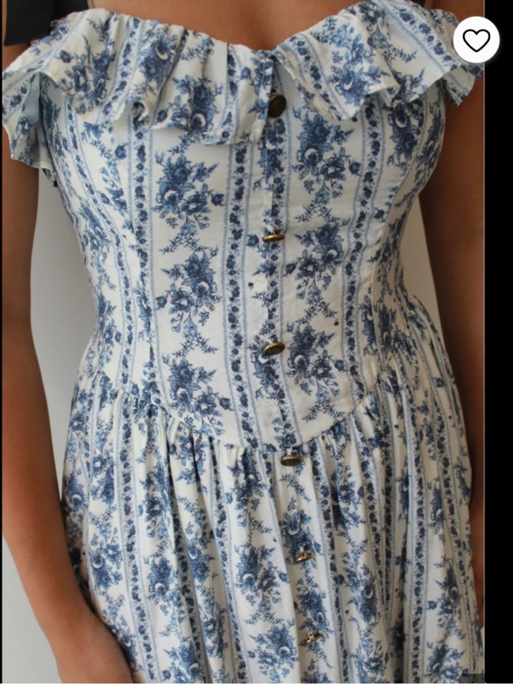 Kimchi Blue Blue and White Floral Midi Dress with Black Tie Straps - Picture 2 of 2